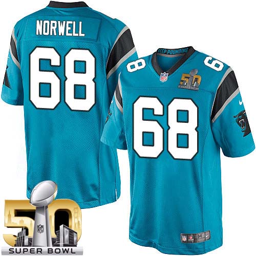 Youth Elite Andrew Norwell Super Bowl L Nike Jersey Blue Alternate - #68 NFL Carolina Panthers